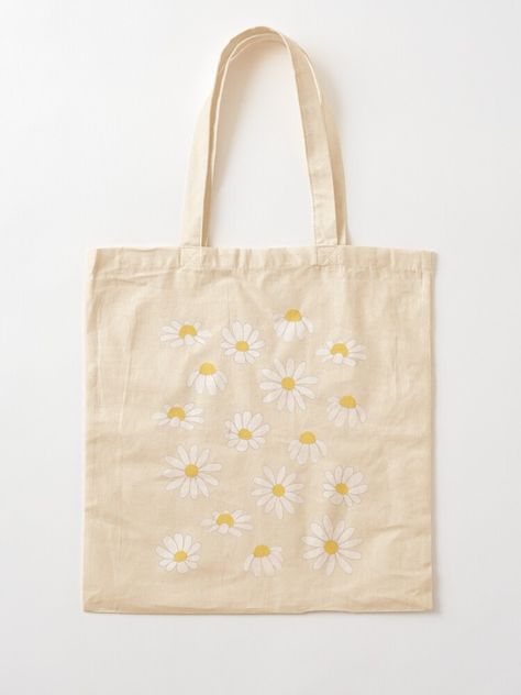 "Daisy Flowers" Tote Bag by Kraina | Redbubble Shopping Bag Painting Ideas, Canvas Bag Painting Ideas Flowers, Paint On Canvas Bag, Tote Bags Ideas Design, Easy Tote Bag Design, Drawings On Bags, Cute Diy Tote Bag Designs, Canvas Bag Painting Ideas Aesthetic, Paint Your Own Tote Bag