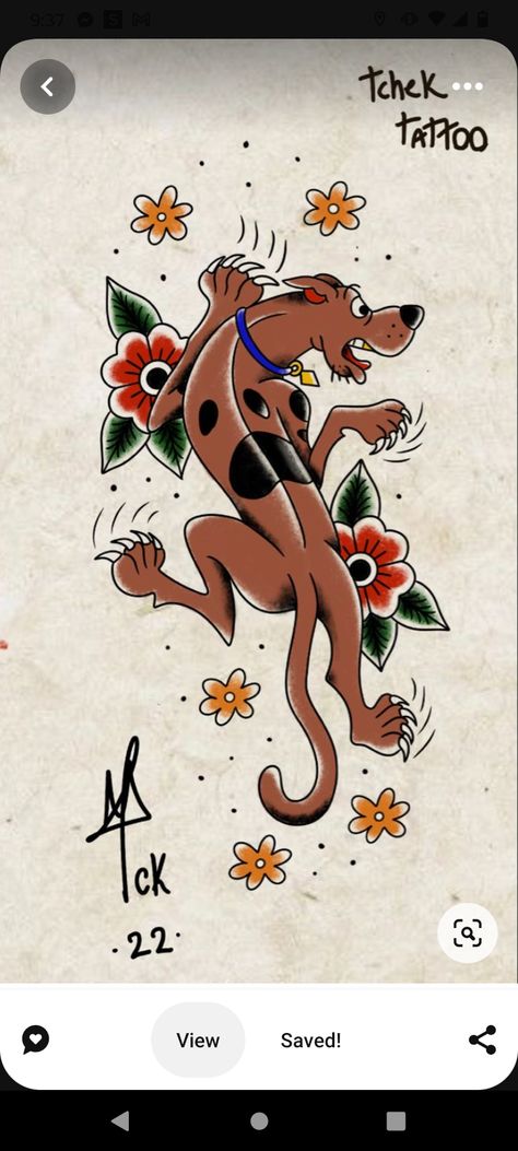 Scooby Doo American Traditional Tattoo, Scooby Doo Traditional Tattoo, Neo Old School Tattoo, Simple Scooby Doo Tattoo, How To Draw American Traditional, Old School Dog Tattoo, Old School Tattoo Color, Old School Sketch, Traditional Flash Tattoo Ideas