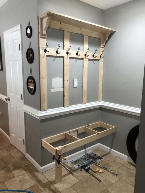 Entrance Closet Remodel, Renovation Ideas For Small Homes, Mud Room Ideas Apartment, Long Wall Storage Ideas, Front Closet Organization Entryway, Split Entry Shoe Storage, Entryway Drop Zone Front Doors, Entryway Lockers With Bench Diy, Drop Zone In Laundry Room