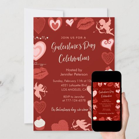 Galentine invitation Pink Red Brunch Friends Heart B Day Invitation Cards, Galentine Invitation, Valentines Day Gender Reveal, Brunch Friends, Birthday Invitations Zazzle, 13th Birthday Invitations, 90th Birthday Invitations, Friends Heart, 64th Birthday