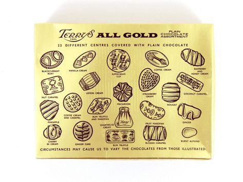 Rare! c.1970's Vintage Terry's All Gold Chocolate Box Packaging With Inner Tray! | #1778885959 Buchanan Studio, Old Sweets, Rum Truffles, Uk Sweets, British Sweets, Chocolate Box Packaging, Uk Chocolate, Raspberry Coffee, Composition Books