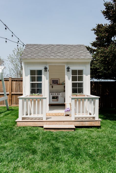 Custom Built Kids' Playhouse - Nick + Alicia Turning Shed Into Playhouse, Inside Of Playhouse, Small Playhouse Interior Ideas Diy, Playhouse For Older Kids, Small Playhouse Interior, Playhouse Exterior, Diy Playhouse Outdoor, Cuprinol Natural Stone, Playhouse Shed