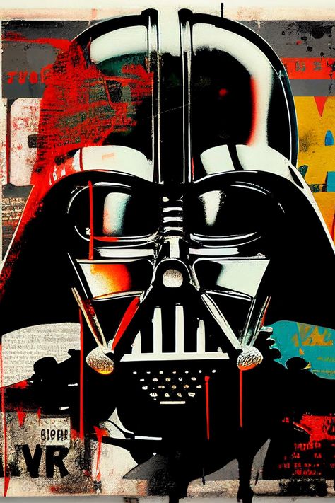 Darth Vader in Basquiat Style, a captivating Star Wars pop art print. Abstract galactic art with bold colors and expressive strokes. Inspired by Basquiat's unique style. Digital Download for easy access and printing. Adds a fresh and vibrant perspective to the Sith Lord. Striking addition to any space. Darth Vader Pop Art, Star Wars Digital Art, Star Wars Comic Art, Star Wars Pop Art, Basquiat Style, Galactic Art, Pop Painting, Darth Vader Art, Star Wars Art Print