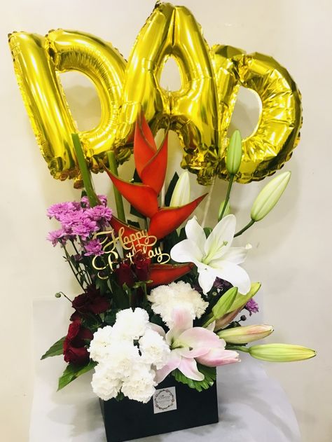 Dad is our real hero! Surprise him on his day with our unique birthday flower bouquet and Dad balloons. Send this beautiful, fresh flowers bouquet of white #Carnations, red #Roses, white and pink #Lilies, pink #Chrysanthemum, green leaves, and seasonal flowers at just ₹ 3,999. Order here: https://bit.ly/2CyECMQ #flowers #florist #flowerdelivery #pune #gift #flowerbouquet #BloomsOnly Birthday Flower Bouquet, White Carnations, Pink Lilies, Birthday Flowers Bouquet, Fresh Flower Bouquets, Birthday Flower, Roses White, Unique Birthday, Real Hero