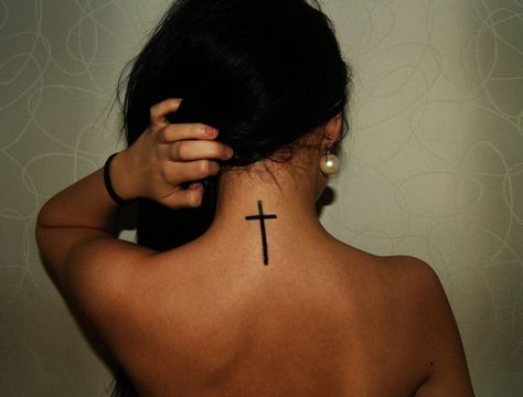 BodyModLove: Simple Cross Tattoos | GrungeDoll Cross Tattoo Neck, Tattoo Son, Female Tattoos, Back Of Neck Tattoo, Cross Tattoos, Men Tattoos, Neck Tattoos, Geniale Tattoos, Cross Tattoo