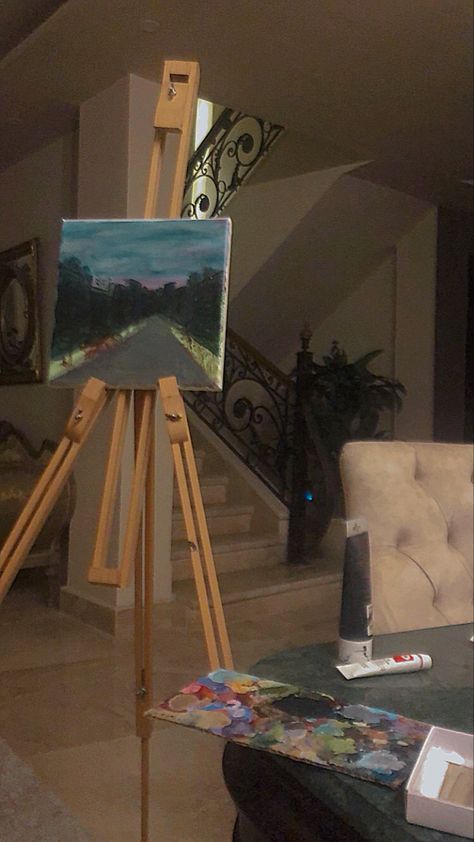 repainting an oil painting on a canvas cause i hated it Alone Paintings Canvas, Reframing Old Paintings, Prepping Canvas For Oil Painting, Camera Oil Painting, Oil Painting Cat Meme, The Staircase, Tripod Lamp, Oil Painting, Canvas