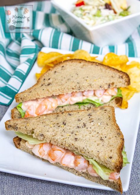 Shrimp Mayonnaise, Shrimp Sandwich Recipes, Sandwiches Healthy, Mayonnaise Sandwich, Mayo Sandwich, Shrimp Sandwich, Prawn Salad, Prawn Cocktail, Sandwich Fillings