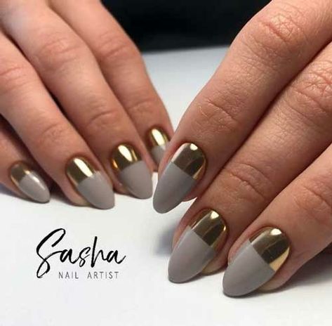 Gray And Gold Nails, Grey And Gold Nails, Fall Thanksgiving Nails, Moon Manicure, Short Nail Manicure, White Manicure, Gold Nail Designs, Pink Manicure, Holiday Nail Designs