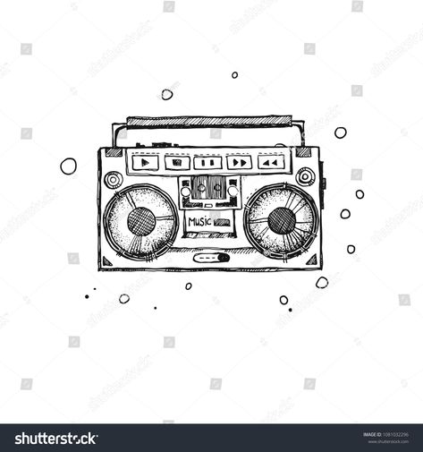 Boombox Sketch, Boombox Drawing, Boombox Art, Old Record Player, Retro Record Player, Stereo Player, Doodle Style, Record Players, Tat Ideas