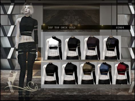 DanSimsFantasy's DSF TOP ONIX GOLD Goth Sims 4, Sims 4 Cc Goth, Villain Clothing, 4 Poses, Cyberpunk Clothes, Pelo Sims, Sims 4 Gameplay, Sims 4 Dresses, Sims 4 Characters