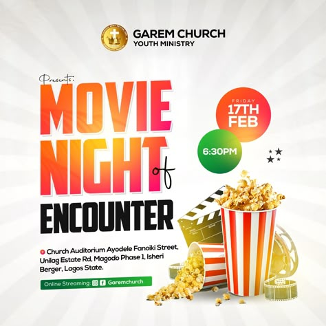 Promo Flyer Design Ideas, Movie Night Flyer Design, Movie Night Background, Movie Night Flyer, Header Text, Concept Product, Fireworks Photography, Advertising Flyers, Church Media Design