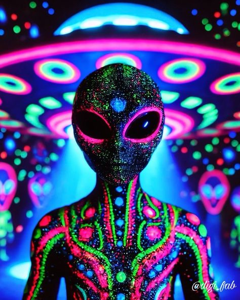 Alien Artist, Cosmic Aesthetic, Neon Alien, Alien Halloween, George Melies, Animation Stop Motion, Alien Aesthetic, Blacklight Party, Futuristic Aesthetic