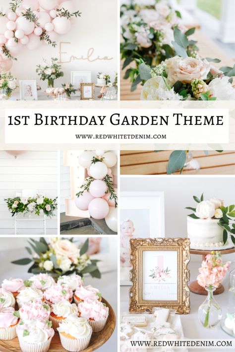 1st Garden Birthday Party, First Bloom Birthday Party, Birthday Party Garden Theme, Flower Garden First Birthday, Floral First Birthday Party Decorations, Springtime First Birthday, Floral Baby Birthday Party, Garden Party One Year Old, Floral First Birthday Theme