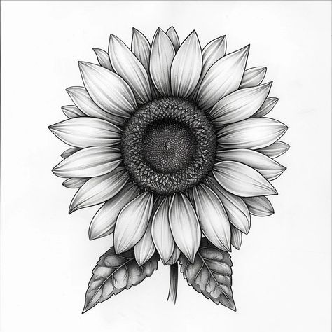 Sunflower With Roses Tattoo, Sun Flower Tattoo Stencils, Realistic Sunflower Tattoo Design, Sunflowers Tattoo Ideas, Elbow Flower Tattoos, Sunflower Design Drawing, Girasoles Tattoo, Sunflower Tattoo Stencil, Snowdrop Flower Tattoo