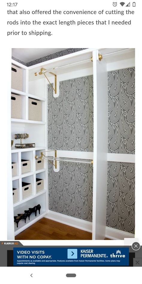 Wallpapered Walk In Closet, Wallpaper Inside Closet, Walk In Closet Wallpaper, Wallpaper For Closet, Wallpaper Closet, Closet Wallpaper, Small Linen Closets, Closet Factory, Front Closet