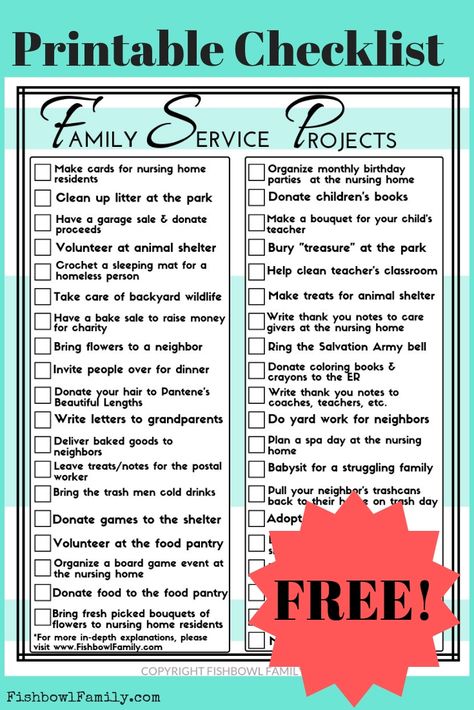 FREE Family Service Projects Checklist PDF.  An easy way to keep track of all the ways your family has served together through the year. Family Service Projects, Service Projects For Kids, Community Service Ideas, Family Service, Community Service Projects, Res Life, Kindness Activities, Education Science, Door Decs