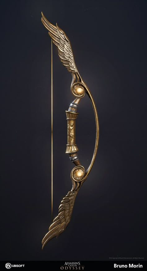 Golden Bow, D D Items, Pretty Knives, Assassins Creed Odyssey, Heroic Fantasy, Bow And Arrow, Bow Arrows, Cool Swords, Arte Fantasy