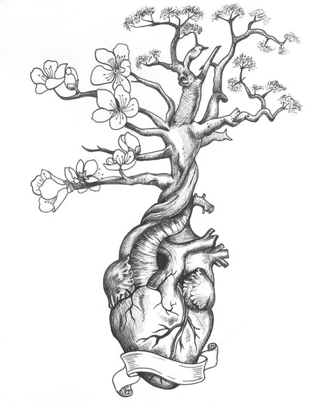 Tree Heart Tattoo, Drawing Of Heart, Bedroom Art Painting, Snow Tattoo, Apple Tattoo, Sakura Tattoo, Anatomical Heart Tattoo, Tree Heart, Cool Arm Tattoos