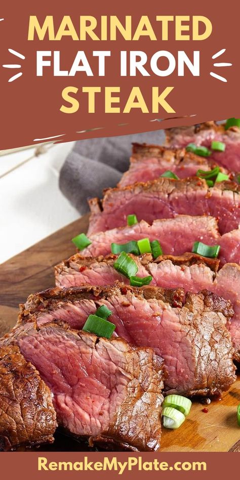 slices of marinated flat iron steak Flat Iron Steak Marinade, Flat Iron Steak Recipes, Best Grilled Steak, Steak Dinners, Vegetables Rice, Flat Iron Steak, Marinated Steak, Juicy Steak, Marinade Recipes