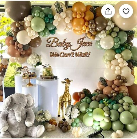 Green Balloon Garland, Jungle Safari Theme, Safari Baby Shower Boy, Safari Balloon, Jungle Thema, Jungle Theme Birthday, Kids Birthday Party Decoration, Safari Theme Party, Safari Birthday Party