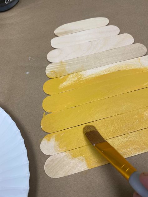 Mini Bee Hive Diy, Bee Crafts For Adults Diy, Bumblebee Crafts, Diy Beehive, Bee Themed Gender Reveal, Bee Hives Diy, Paint Stick Crafts, Bumble Bee Craft, Bee Hive Craft