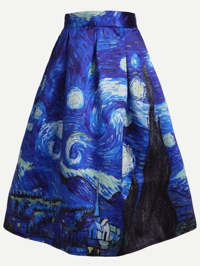 Shop Oil Painting Print A-Line Skirt With Zipper online. SheIn offers Oil Painting Print A-Line Skirt With Zipper & more to fit your fashionable needs. Skirt Painting, Starry Night Skirt, Painted Skirt, Mode Batik, Long Blue Skirts, Long Skirt Pattern, Patterned Skirts, Long A Line Skirt, Indian Wedding Gowns