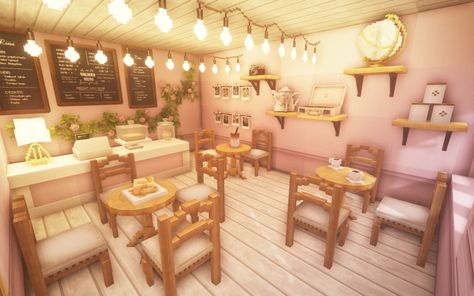 Pretty Minecraft, Cute Minecraft, Minecraft Houses Interior, Minecraft Addons, Pink Cafe, Minecraft Interior, Houses Interior, Minecraft Interior Design, Minecraft Cottage