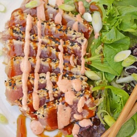 Ahi Tuna Recipes, Volcano Sauce, Cooking Ahi Tuna, Fresh Tuna Recipes, Ahi Tuna Steak Recipe, Healthy Steak Recipes, Sesame Crusted Tuna, Ahi Tuna Recipe, Easy Homemade Pancakes