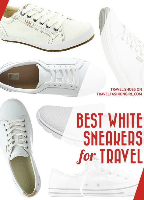 best-white-sneakers-for-travel White Sneakers Travel Outfit, White Walking Sneakers, Classic Tennis Shoes, Sneakers With Dresses 2023, Cute White Tennis Shoes For Women, Dressy White Sneakers, Best White Sneakers For Travel, Travel Outfits With Sneakers, Trendy White Sneakers 2023