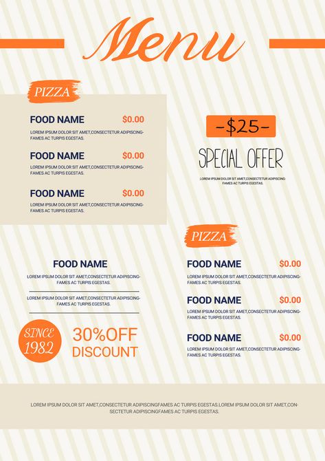 Orange Menu Design, Orange Restaurant, Simple Restaurant, Restaurant Promotions, Sushi Menu, Burger Menu, Pizza Menu, Menu Designs, Restaurant Specials