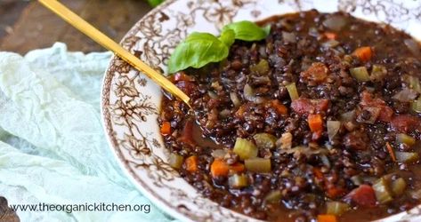 Hearty Lentil Soup! Black Lentil Soup, French Lentil Soup, Lentil Soup Recipe, French Lentils, Mango Sauce, Meat Pasta, Grain Salad, Lentil Soup Recipes, Organic Kitchen