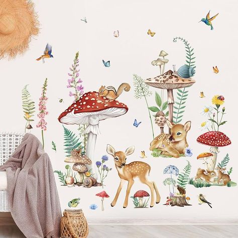 wondever Woodland Animal Wall Stickers Mushroom Deer Flower Peel and Stick Wall Decals for Kids Bedroom Baby Nursery : Amazon.co.uk: Baby Products Mushroom Bedroom, Animal Wall Stickers, Woodland Stickers, Peel And Stick Wall Decals, Kids Wall Decals, Woodland Animal, Baby Bedroom, Woodland Nursery, Woodland Animals