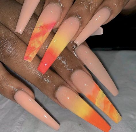 Yellow Acrylic Nails, Drip Nails, Ombre Acrylic Nails, Exotic Nails, Long Acrylic Nails Coffin, Coffin Nails Long, Nail Swag, Bling Acrylic Nails, Summer Acrylic Nails