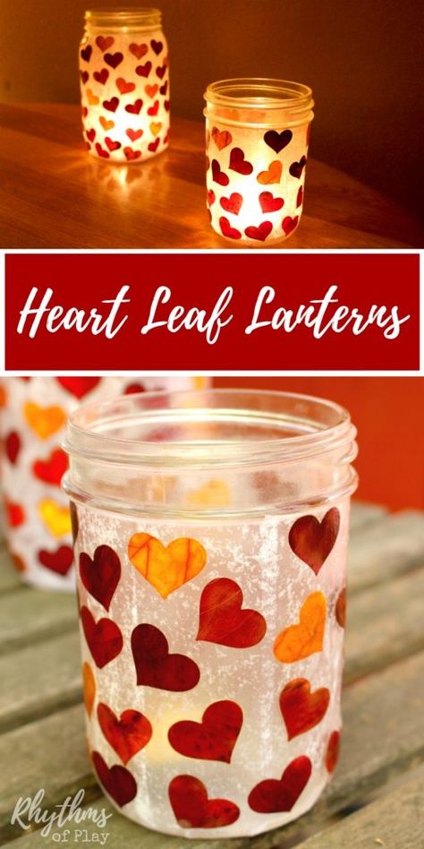 Lanterns Diy, Leaf Lantern, Easy Gift Idea, Valentines Bricolage, Heart Leaf, Diy Heart, Martha Stewart Crafts, Diy Lanterns, How To Make Lanterns