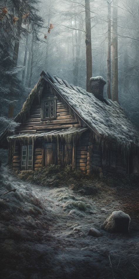 Stone Wallpapers, Wallpaper Digital Art, Time Stands Still, Creepy Houses, Dark Wallpapers, Dream Pictures, Winter Woods, Cabin Art, Best Wallpapers