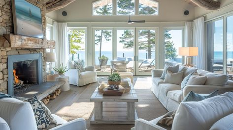 15 Beach Bungalow Room Designs - Marry Design Coastal Color Palette, Airy Bedroom, Cottage Room, Beach Bungalow, Coastal Colors, Coastal Retreat, Beach Bungalows, Minimalist Furniture, Cozy Fireplace