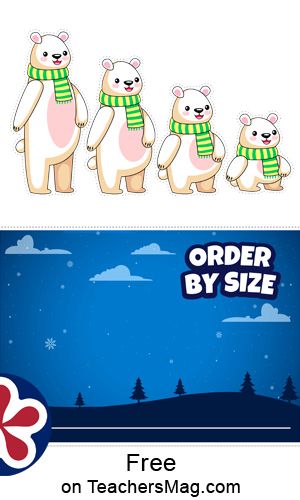 These activity worksheets help children practice sorting the images by size.  By using these free printables, students can learn more about ordering things from smallest to largest and vice-versa. Students can put the bears or Christmas trees that are printed and cut-out on the background images in the proper order. Order By Size Preschool Free Printable, Sort By Size Preschool Free Printable, Arctic Animals Printables, Sequencing Activities Preschool, Math Activities For Preschool, Sorting By Size, Penguin Math, Sort By Size, Antarctic Animals