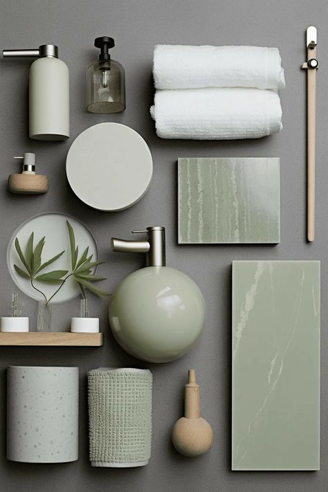 Light Green Bathroom Ideas Decor, Mint And Sage Green, Bathroom Sage Green Decor, Bathroom Color Decor Ideas, Bathroom Colorful Ideas, Sage Green Bathroom Aesthetic, Pale Green Bathroom Ideas, Bathroom Color Schemes Green, Sage Green And Wood Bathroom