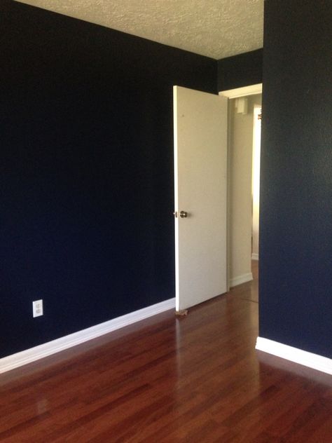 Sherwin Williams "Naval" is spectacular. Blue Room Ideas, Sherwin Williams Naval, Terrace House Interior, Paint Colors Sherwin Williams, Navy Blue Paint Colors, Navy Accent Walls, Navy Blue Paint, Interior Paint Colors Schemes, Dark Blue Walls