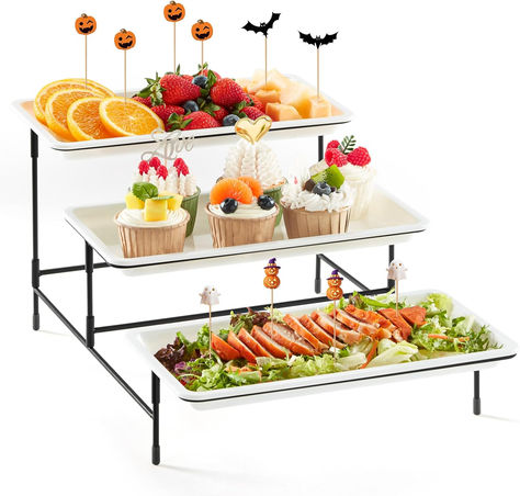 Lifewit 3 Tier Serving Tray for Party Supplies, 30x17cm Plastic Platters for Serving Food, White Reusable Trays with Black Mental Display Stand for Veggie, Fruit, Cookies, Dessert 3 Tier Serving Tray, Tier Serving Tray, Tiered Dessert Stand, Tiered Tray Stand, Plastic Serving Trays, Fruit Cookies, Serving Stand, Serving Tray Set, Buffet Set