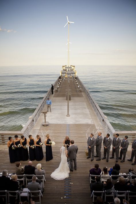 Such a gorgeous day for a wedding at Jennette's Pier! Jennette's Pier Wedding / Outer Banks Wedding / Photo by Genevieve Stewart http://www.ncaquariums.com/jennettes-pier-plan-your-event #jennettespierwedding #beachwedding #obx Pier Wedding, Obx Wedding, Yacht Wedding, Boat Wedding, Honeymoon Photos, Outer Banks Wedding, Cruise Wedding, Wedding Spot, Wedding Expo