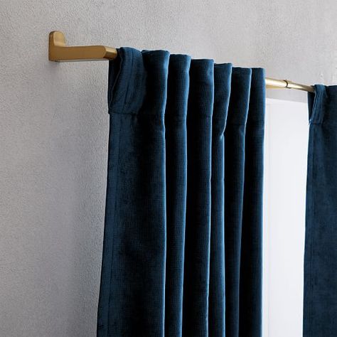 Blackout Curtains & Drapes | west elm West Elm Velvet Curtains, Blue Bedroom Curtains, Blue Velvet Curtains, Household Necessities, Metal Curtain Rod, Brighter Bedroom, Handmade Door, Blue Drapes, Metal Curtain