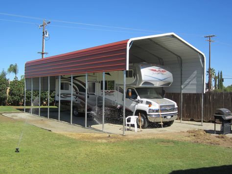 Diy Rv Carport, Camper Awning Lights, Metal Rv Carports, Rv Canopy, Rv Carports, Canopy Ideas, Truck Canopy, Diy Awning, Metal Awning