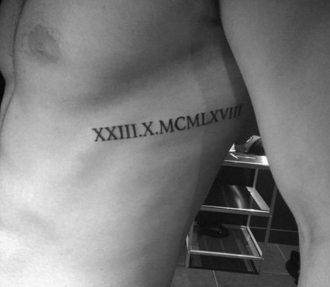 Roman Numeral Date Tattoo, Roman Numbers Tattoo, Bicep Tattoo Women, Numbers Tattoo, Small Rib Tattoos, Rib Tattoos For Guys, Roman Tattoo, Roman Numeral Tattoos, Date Tattoos