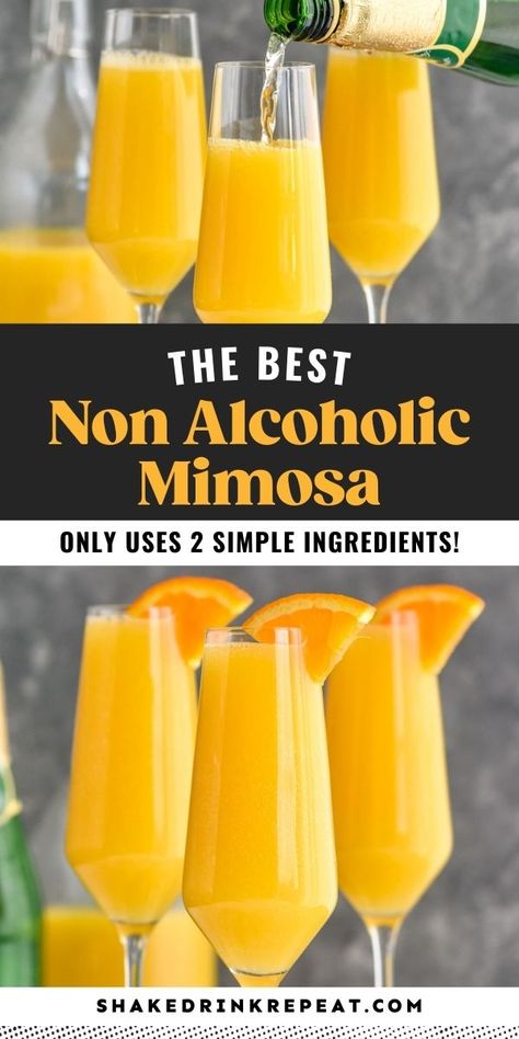 Look no further for a delicious brunch mocktail than this delicious non alcoholic mimosa. With simple ingredients and a citrusy, fizzy flavor, people of all ages will love this recipe. Mocktail Drink Table, Non Alcoholic Breakfast Drinks, Mimosa Recipe Non Alcoholic, Non Alcohol Mimosa, Non Alcoholic Mimosas, Mocktail Mimosa Bar, Mock Mimosa Recipe, Brunch Mocktail Recipe, Virgin Mimosa Recipe