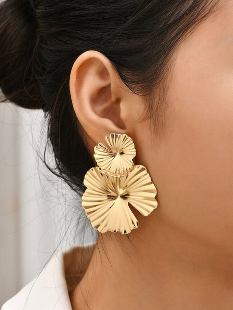 Lotus Earrings, Oversized Earrings, Light Earrings, Retro Earring, Alloy Earrings, Gold Statement Earrings, Anthropologie Jewelry, Trendy Earrings, Flower Earrings Studs