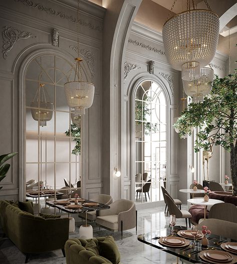 Classic Interior Design Luxury, Neoclassical Interior Design, Brunch Restaurant, Victorian Interior Design, Classic Restaurant, Neoclassical Design, Classical Interior, Neoclassical Interior, Palace Interior