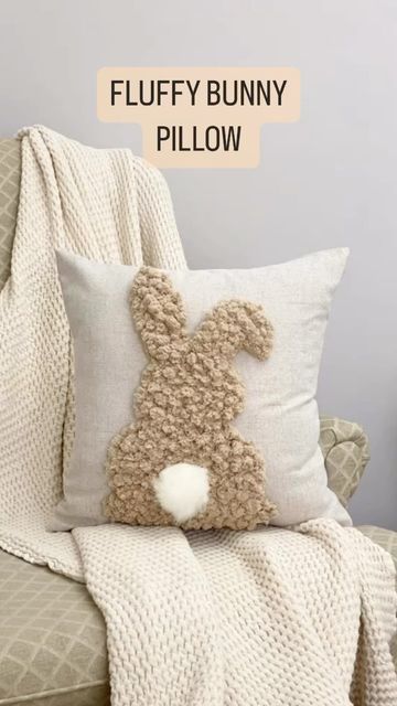 Pillow Decoration Ideas, Bunny Throw Pillow, Diy Bunny Pillow, Easter Throw Pillows, Spring Pillows Diy, Easter Pillows Diy, Bunny Punch Needle, Punch Needle Pillows, Easter Pillows Ideas