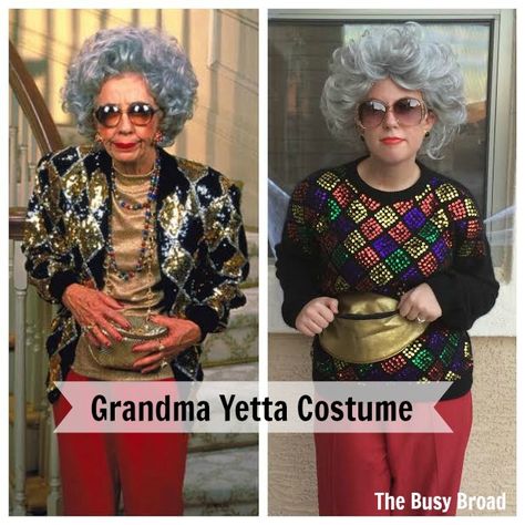 I am a HUGE  fan of The Nanny.  It's for sure in my top 5 favorite shows of all time. I have this dream of being each of The Fine women for... Casino Granny Costume, Granny Costume Diy, Diy Grandma Costume, Granny Dress Up, Old Lady Costume For Women Diy, The Nanny Costume, Diy Old Lady Costume For Adults, Granny Costume For Adults, Grandma Outfit Costume