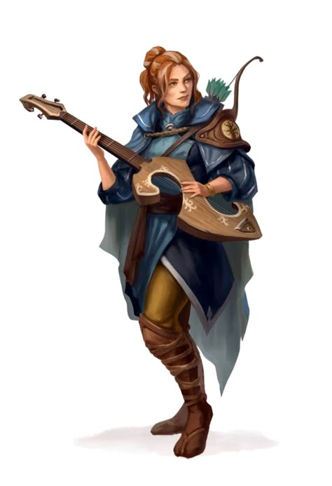 Bard Instruments, Bard Outfit, Rpg Wallpaper, Half Elf Bard, Light Armor, Dnd Bard, Illustration Fantasy, Heroic Fantasy, Adventure Outfit